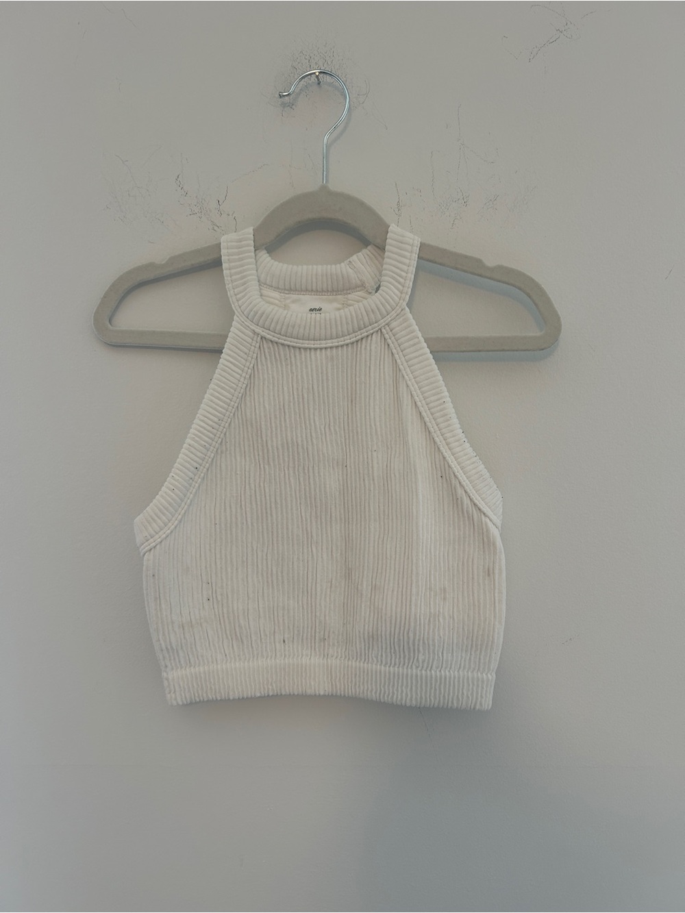 aerie White Ribbed High-Neck Tank Top